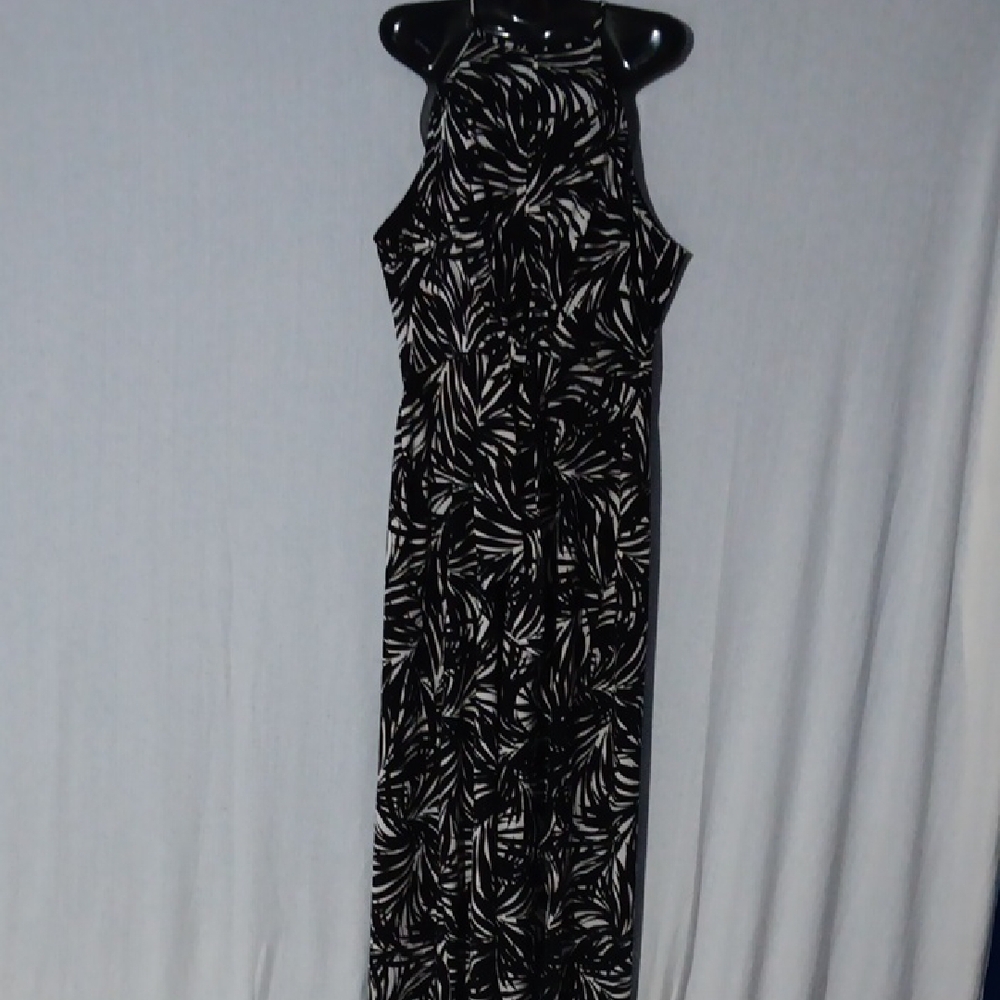 The Limited Tank Sleeveless Tie Front Black White Tropical Palm Maxi Dress XL